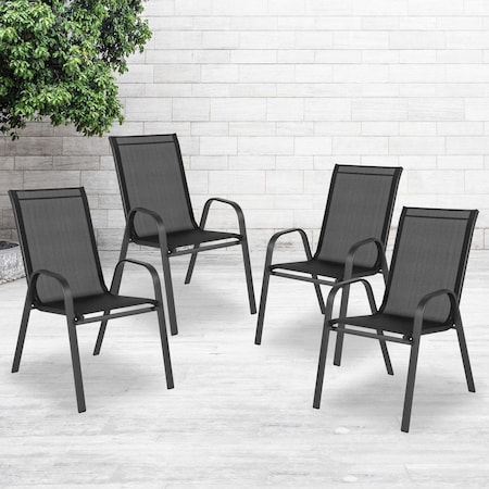 Flash Furniture Black Outdoor Stack Chair w/ Flex Material, PK4 4-JJ-303C-GG